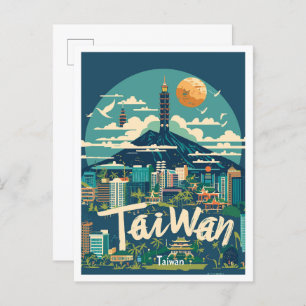 Taiwan Art Vintage Travel Illustration Postcard