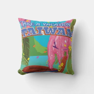 Taiwan island vintage travel poster art. cushion