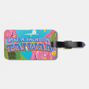Taiwan island vintage travel poster art. luggage tag