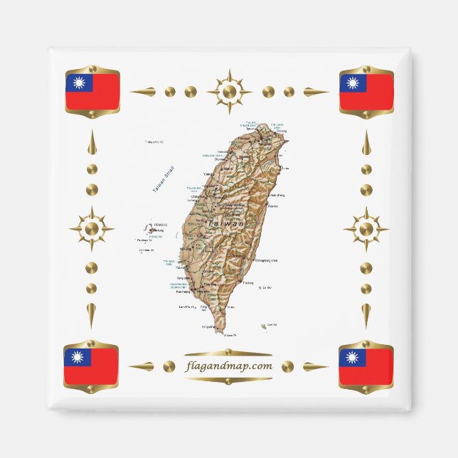 Taiwan Map + Flags Magnet (Front)