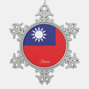 Taiwan snowflake, Taiwanese Flag Snowflake Pewter Christmas Ornament