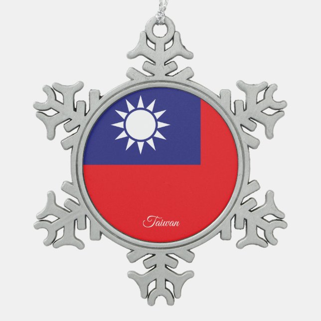Taiwan snowflake, Taiwanese Flag Snowflake Pewter Christmas Ornament (Front)