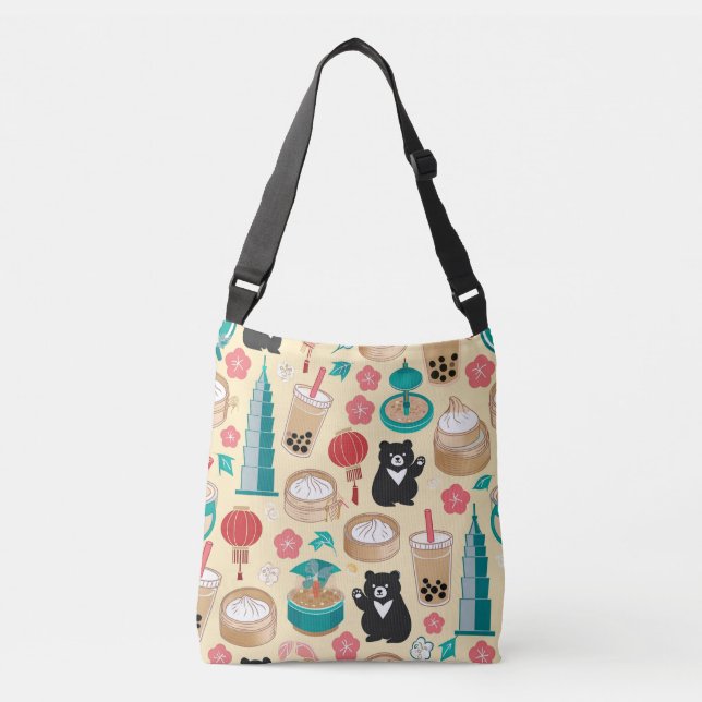 Taiwan Travel Icons Pattern Crossbody Bag (Front)