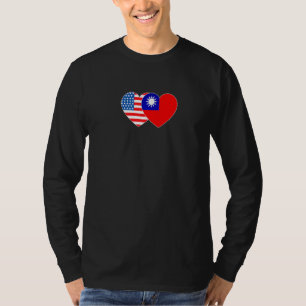 Taiwan &USA Flag Twin Heart for Taiwanian American T-Shirt