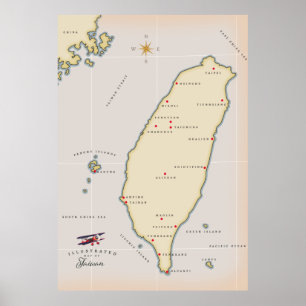 Taiwan Vintage Map Poster