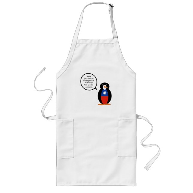 Taiwanese Flag or Chinese Talking Mr. Penguin Long Apron (Front)