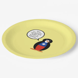 Taiwanese Flag or Chinese Talking Mr. Penguin Paper Plate