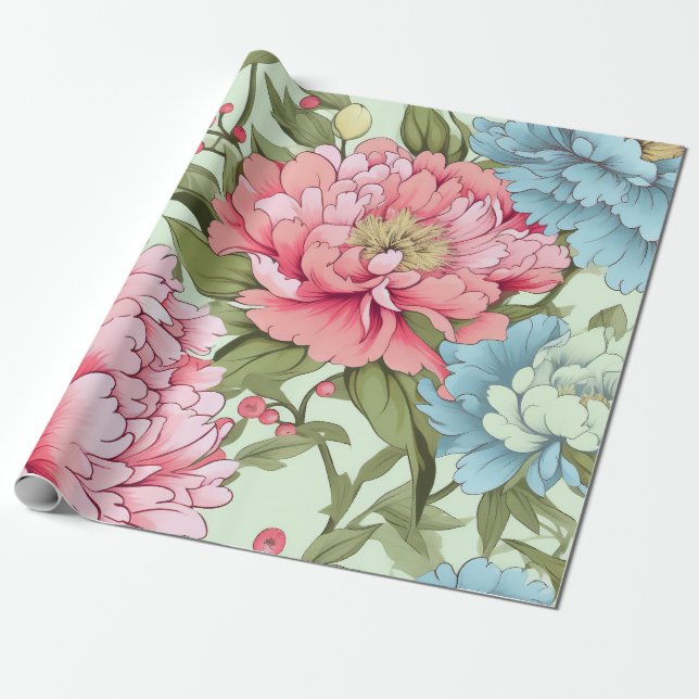 Taiwanese Peonies Wrapping Paper (Unrolled)