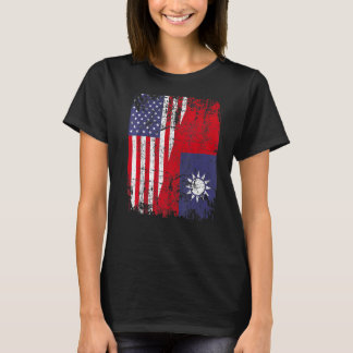 Taiwanese Roots Half American Flag Usa Taiwan Flag T-Shirt