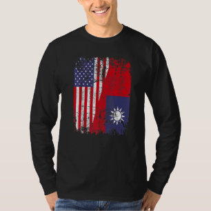 Taiwanese Roots Half American Flag Usa Taiwan Flag T-Shirt