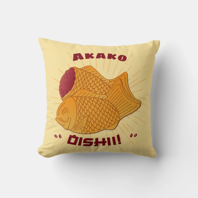 Taiyaki Fish Oishii Japanese Food Illustration Cushion (Front)