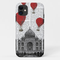 Taj Mahal and Red Hot Air Balloons