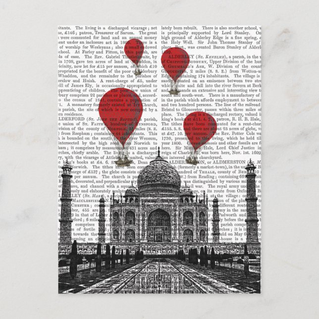Taj Mahal and Red Hot Air Balloons Postcard (Front)