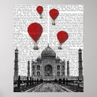 Taj Mahal and Red Hot Air Balloons