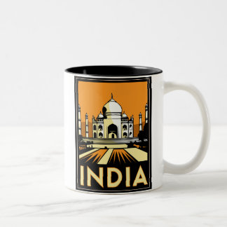 taj mahal india art deco retro travel vintage Two-Tone coffee mug