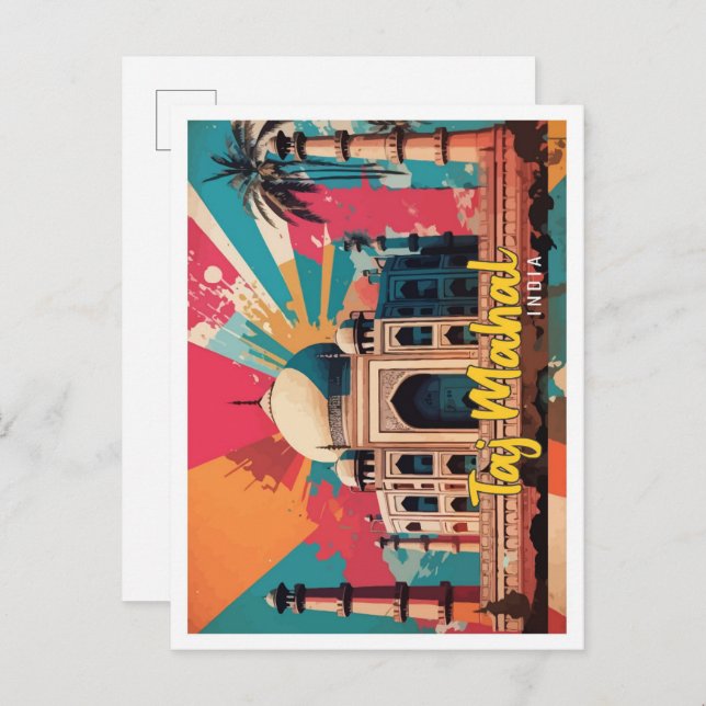 Taj Mahal India Pop Art Travel Illustration Postcard (Front/Back)