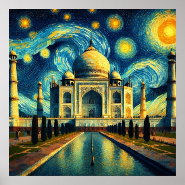 Taj Mahal India Starry Night Poster (Front)