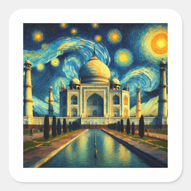 Taj Mahal India Starry Night Square Sticker (Front)