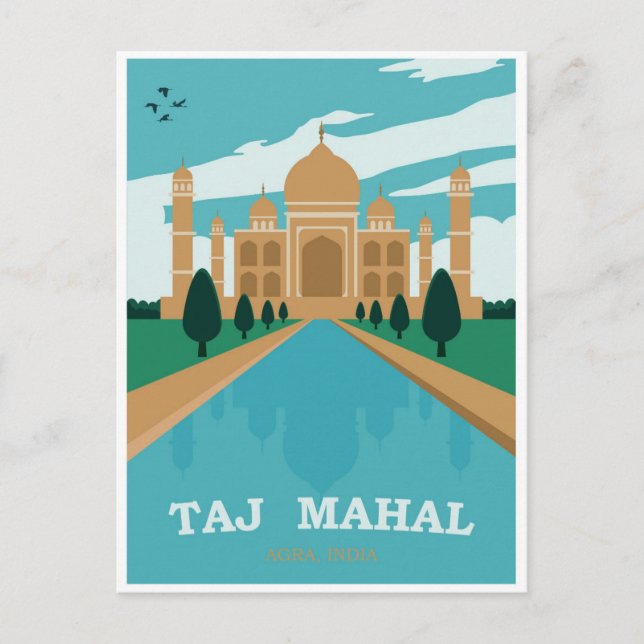 Taj Mahal India Vintage Travel Poster Postcard (Front)