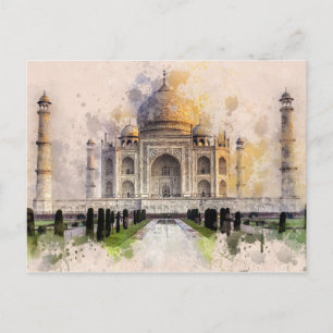 Taj Mahal  - India - watercolor postcard vintage