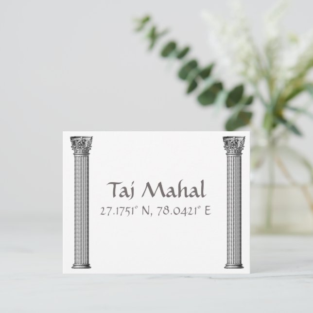 Taj Mahal Latitude  Longitude  Postcard (Standing Front)