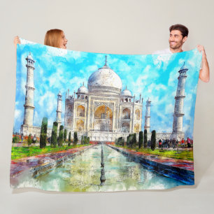 TAJ MAHAL PAINTING FLEECE BLANKET