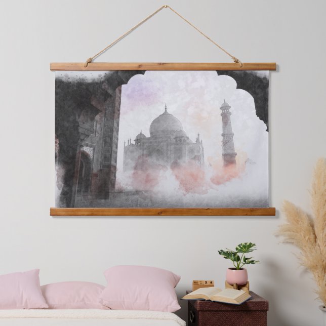 Taj Mahal Postcard Vintage Travel Hanging Tapestry (Bedroom)