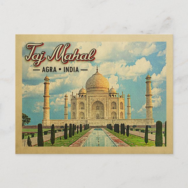 Taj Mahal Postcard Vintage Travel India (Front)