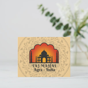 Taj Mahal Silhouette Floral Mandala Postcard