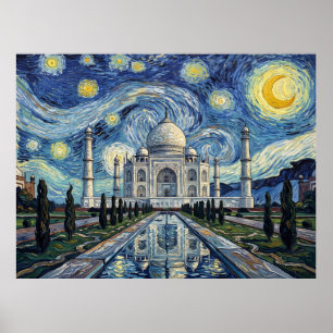 Taj Mahal Starry Night Historical Landscape Poster