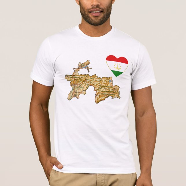 Tajikistan Flag Heart and Map T-Shirt (Front)