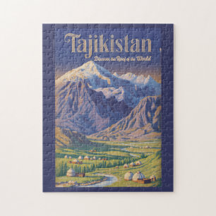 Tajikistan Landscape Illustration Travel Art Retro Jigsaw Puzzle