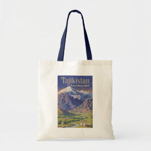 Tajikistan Landscape Illustration Travel Art Retro Tote Bag