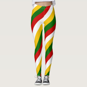 Tajikistan National Flag Colours Diagonal Striped Leggings