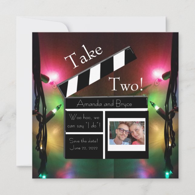 Take 2 save the date twinkle light party holiday card (Front)