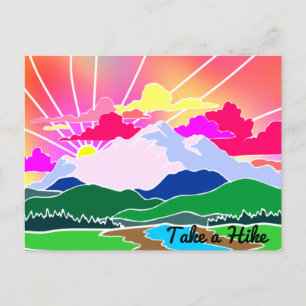 Take a Hike - Colourful Sunset, Mountains and Rive Postcard