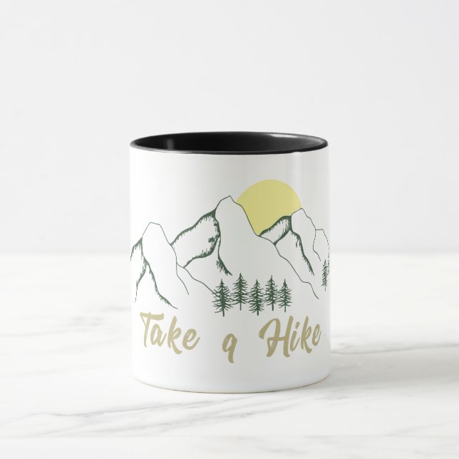 Take a hike outdoor hiking logo pine trees mug (Center)