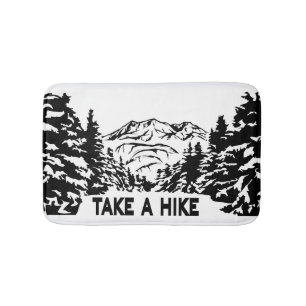 Take a Hike quote monochrome mountain landscape Bath Mat