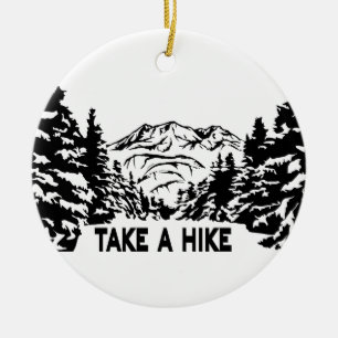 Take a Hike quote monochrome mountain landscape Ceramic Tree Decoration