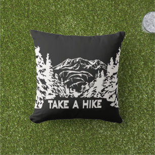 Take a Hike quote monochrome mountain landscape Cushion