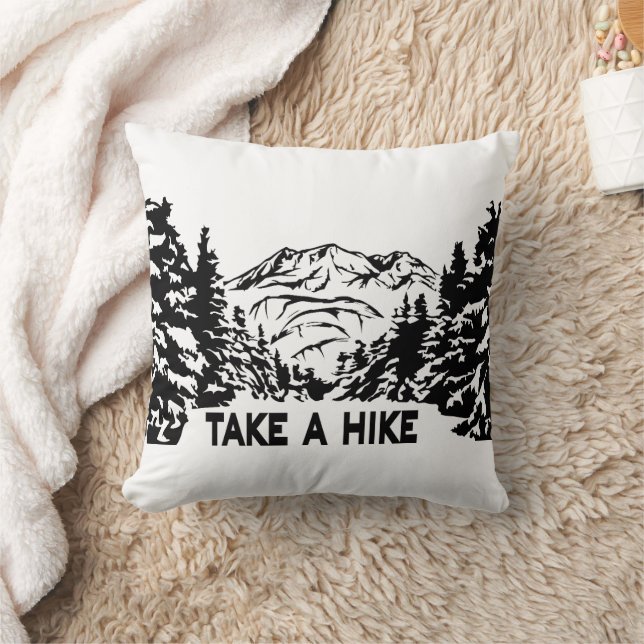 Take a Hike quote monochrome mountain landscape Cushion (Blanket)