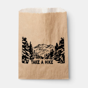 Take a Hike quote monochrome mountain landscape Favour Bags