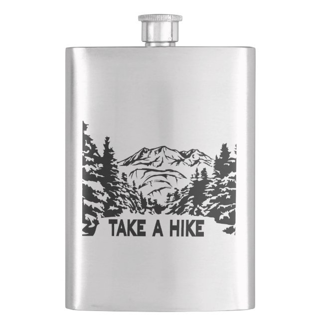 Take a Hike quote monochrome mountain landscape Hip Flask (Front)