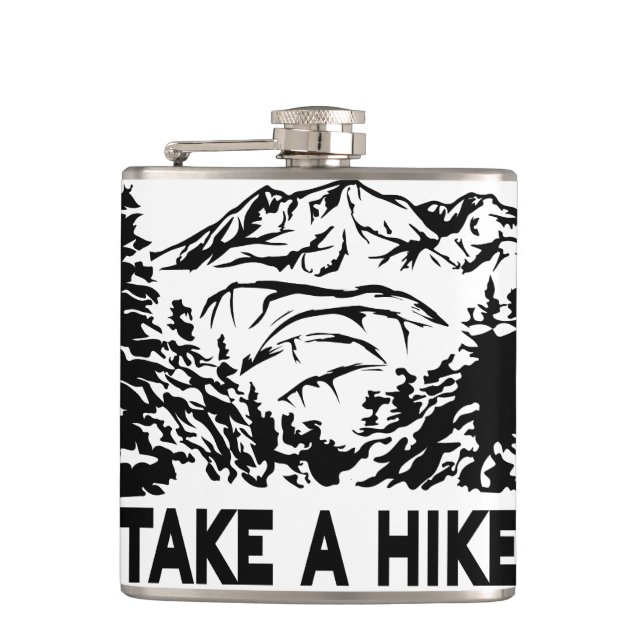 Take a Hike quote monochrome mountain landscape Hip Flask (Front)