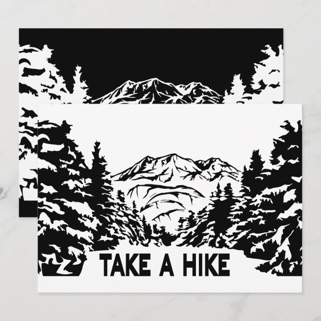 Take a Hike quote monochrome mountain landscape Invitation (Front/Back)
