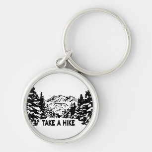 Take a Hike quote monochrome mountain landscape Key Ring