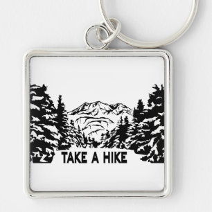 Take a Hike quote monochrome mountain landscape Key Ring