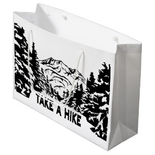Take a Hike quote monochrome mountain landscape Large Gift Bag