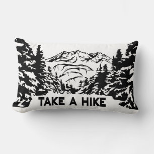Take a Hike quote monochrome mountain landscape Lumbar Cushion