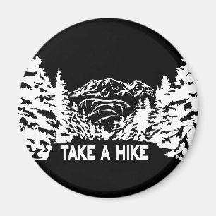 Take a Hike quote monochrome mountain landscape Magnet